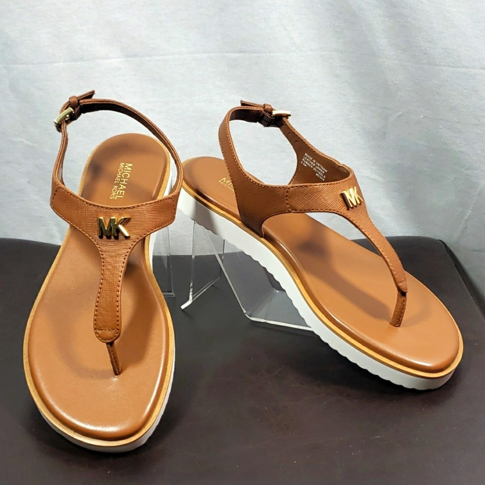 MICHAEL Michael Kors Women's "Brady Thong" T-Strap Sandals, Luggage, Size 6.5